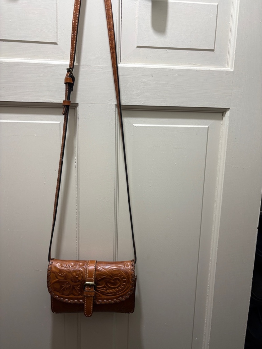 Patricia Nash Cognac Tooled Leather Crossbody